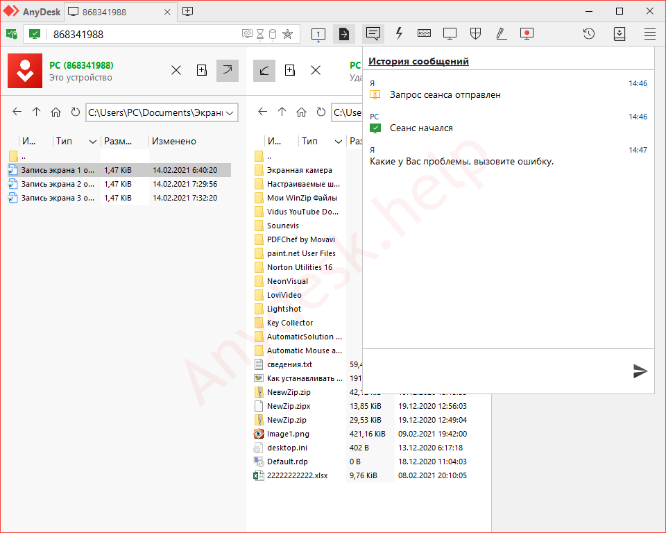 chat y administrador de archivos en la versión portátil de anydesk